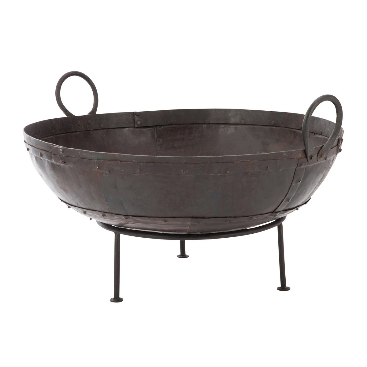 Brasero rond en fer brun J-Line, design industriel pour extérieur