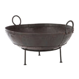 Brasero rond en fer brun J-Line, design industriel pour extérieur