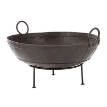 Brasero rond en fer brun J-Line, design industriel pour extérieur