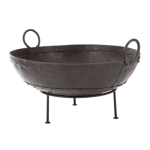 Brasero rond en fer brun J-Line, design industriel pour extérieur