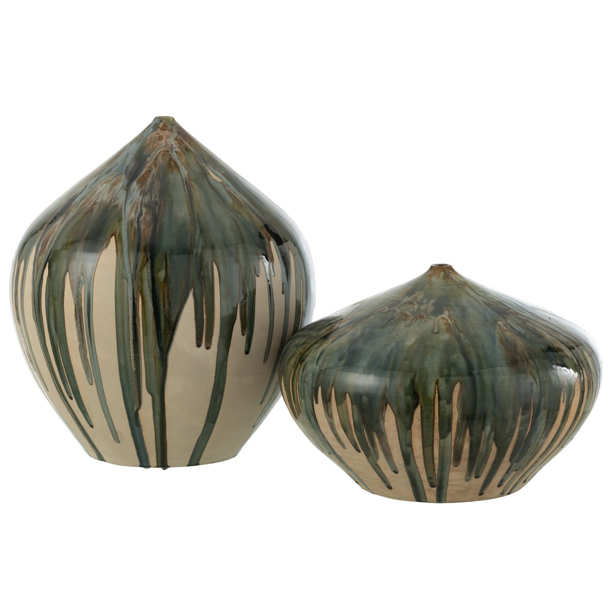 Vase J-Line High Paint en céramique naturelle et verte, 45 cm de haut