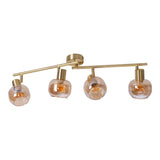 4er Spot / plafond "Libby", plafond classique en métal de couleur en laiton et verre teinté en ambre, avec socket E14, pour salle à manger, salon, couloir ou bureau, 80 cm de long