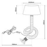 Lampe de table avec "corde" de soufflerie de texte, lampe de table en métal, plastique, jute et textile en blanc, avec version E14, pour le salon, couloir ou bureau, 40 cm de haut