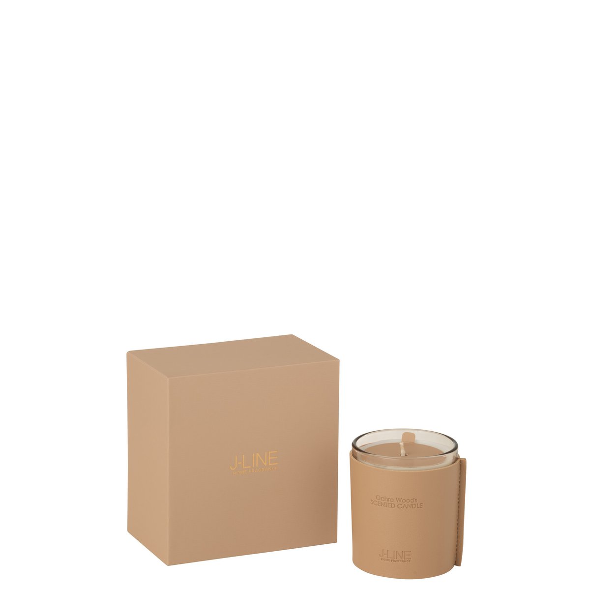 Ambiance chaleureuse avec la bougie J-Line Cuir - Bois Ocre allumée