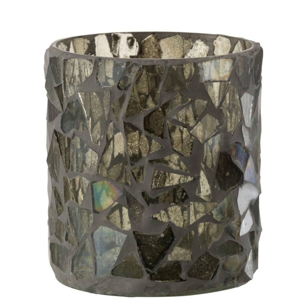 Bougeoir J-Line Mosaic en verre gris et vert, vue de face