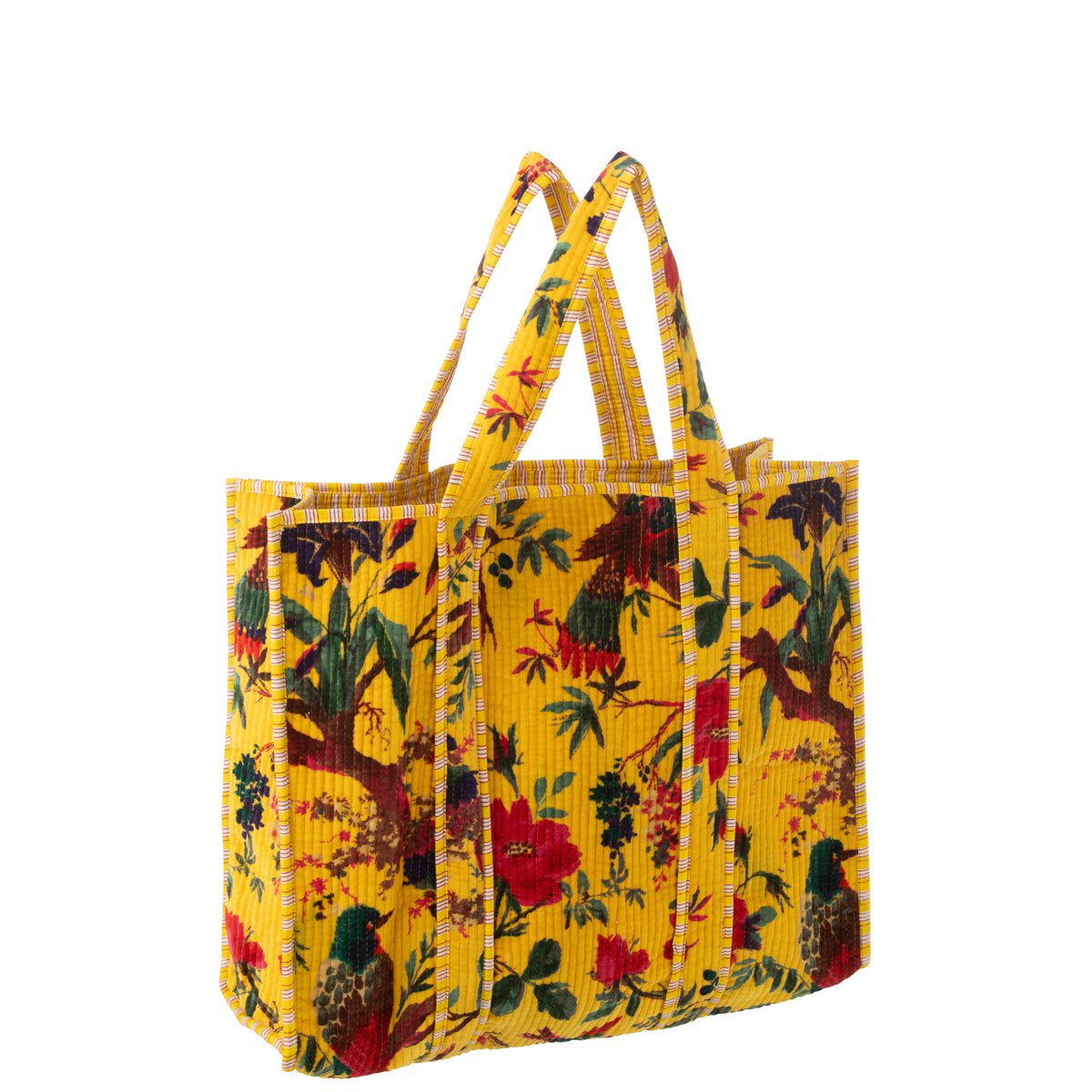 Sac d'oiseaux J-line en velours floral jaune, vue de face