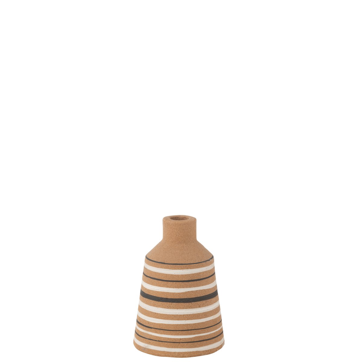 Vase Tukano Stripes de J-Line, céramique marron noir blanc, petit modèle