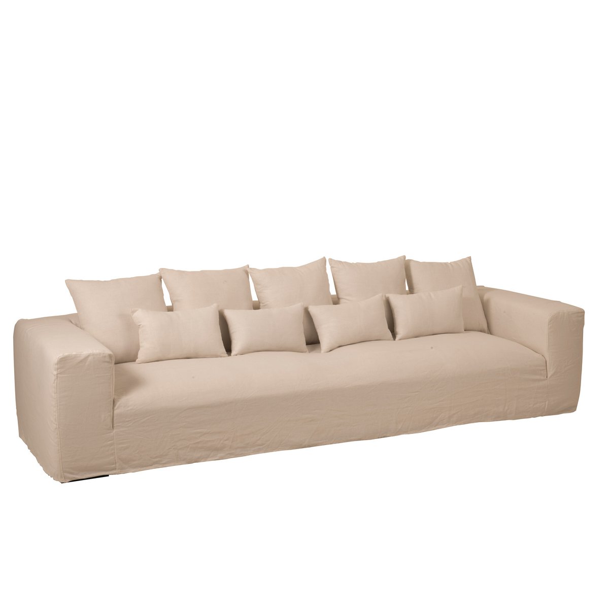 Détail du tissu en lin naturel de la couverture et des coussins J-Line