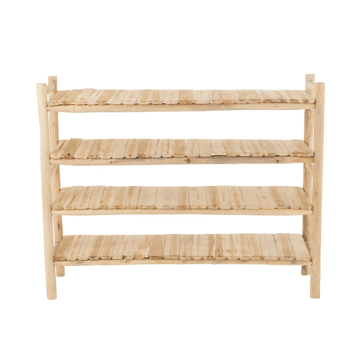 Étagère J-Line en teck naturel vue de face, mettant en avant son design élégant.