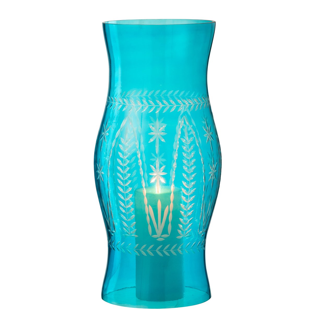 Détail de la suspension Tarifa en verre azuur, mettant en valeur le design contemporain