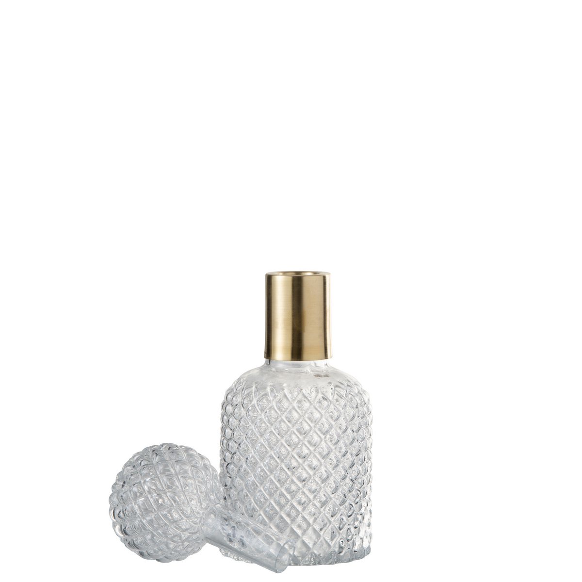 Bouteille décorative J-Line + bouchon relief - verre - transparent - 30 cm