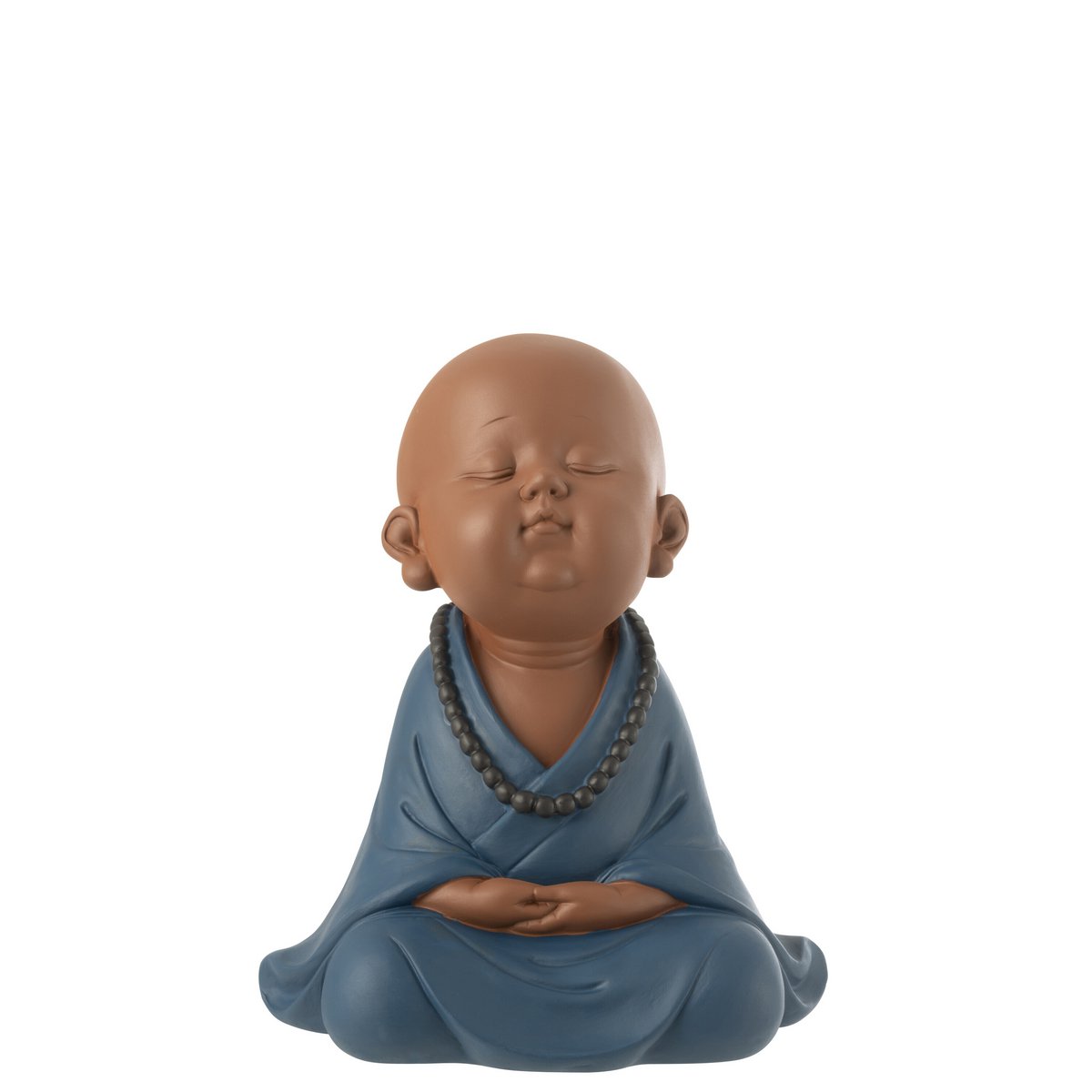 Moine Zen en résine bleu sur un fond élégant, ajoutant une touche artistique.