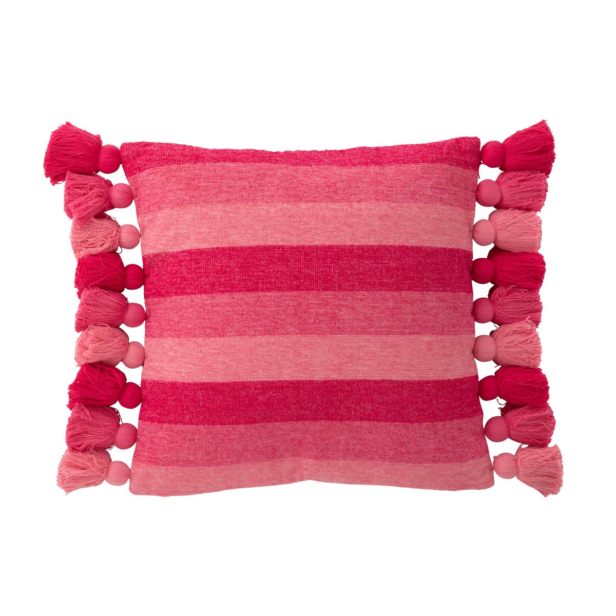 Coussin rayé J-Line avec gland rose en coton, vue de face