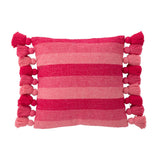 Coussin rayé J-Line avec gland rose en coton, vue de face
