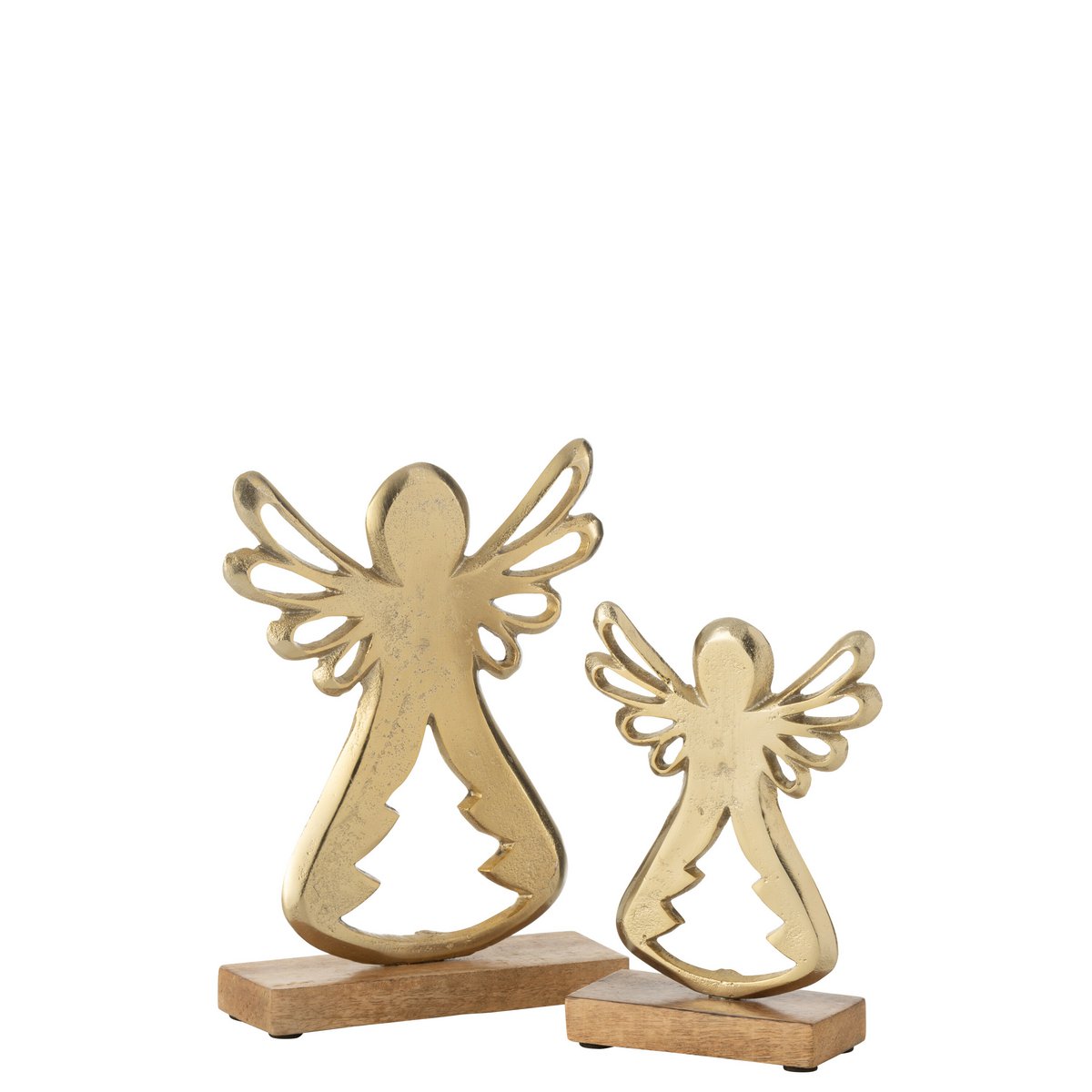 Ange sur pied en aluminium et bois doré, placé dans un salon élégant