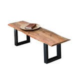 Banc en acacia naturel avec structure noire, vue de face
