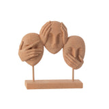 Sculpture J-Line Face Voir/Entendre/Parler en résine orange sur pied