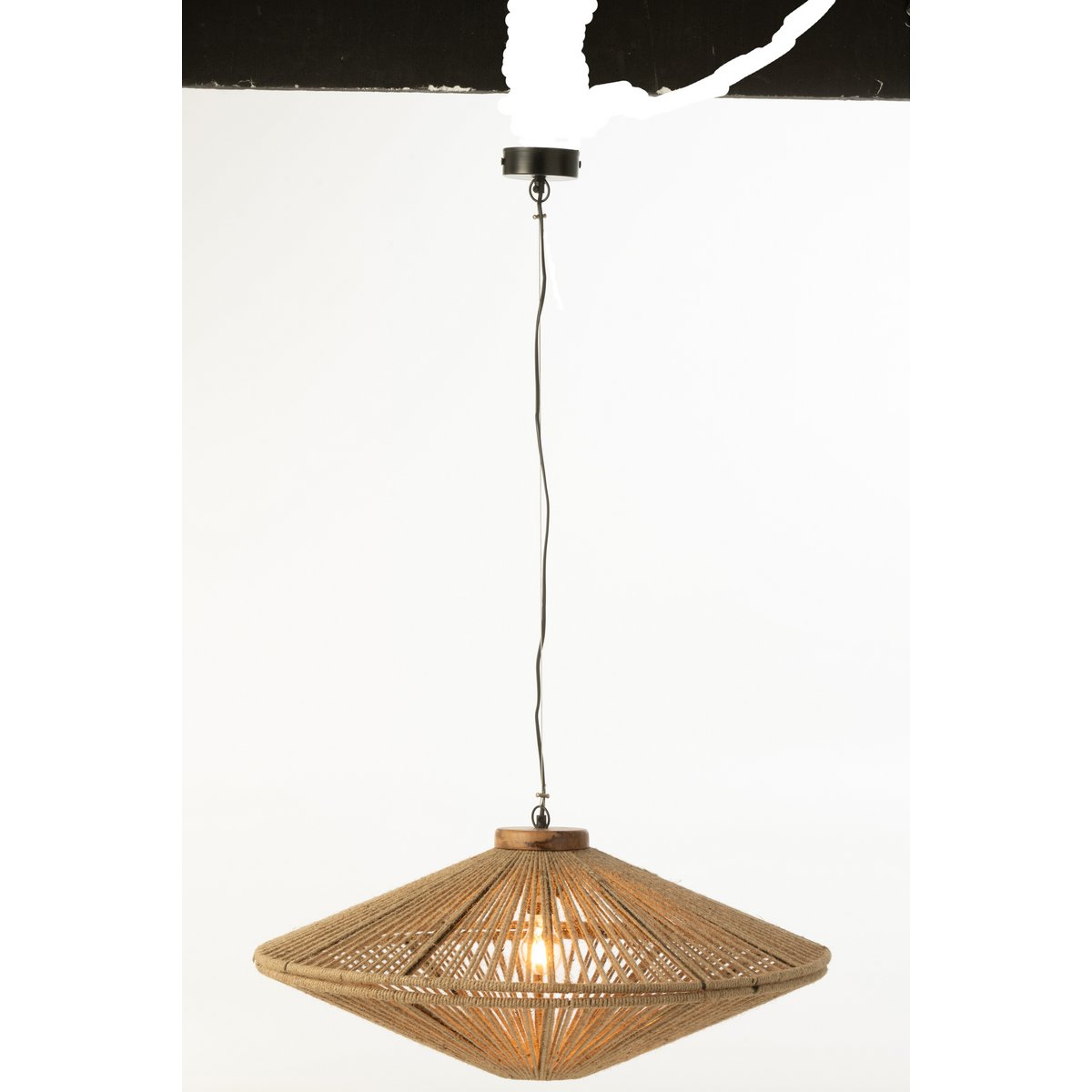 Lampe à suspension Ovni en fer et jute naturel, design bohème