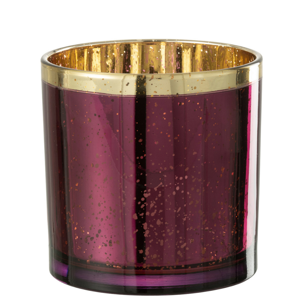 Lanterne J-Line Edge en verre or et bordeaux vue de face