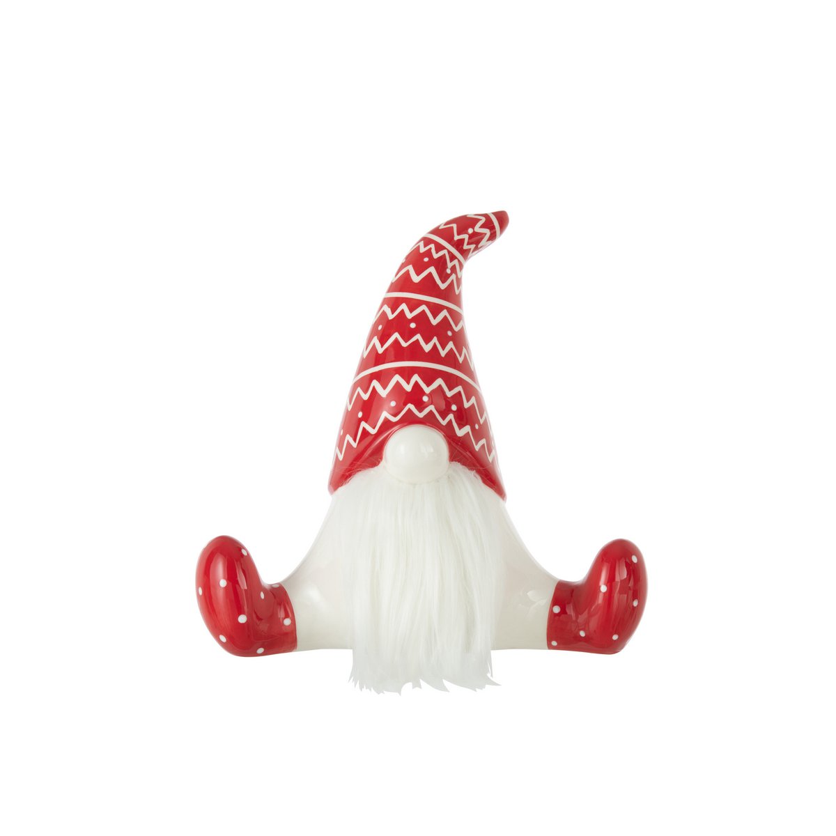 Figurine de Noël J-Line en céramique rouge et blanc, détail du motif