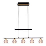 LED GLASS PENDANT LEIL "BRASS" Noir, classique et suspendu en métal noir et verre, avec des LED fermement intégrées, éclairage pour le salon, la salle à manger ou le bureau, 90 cm de long