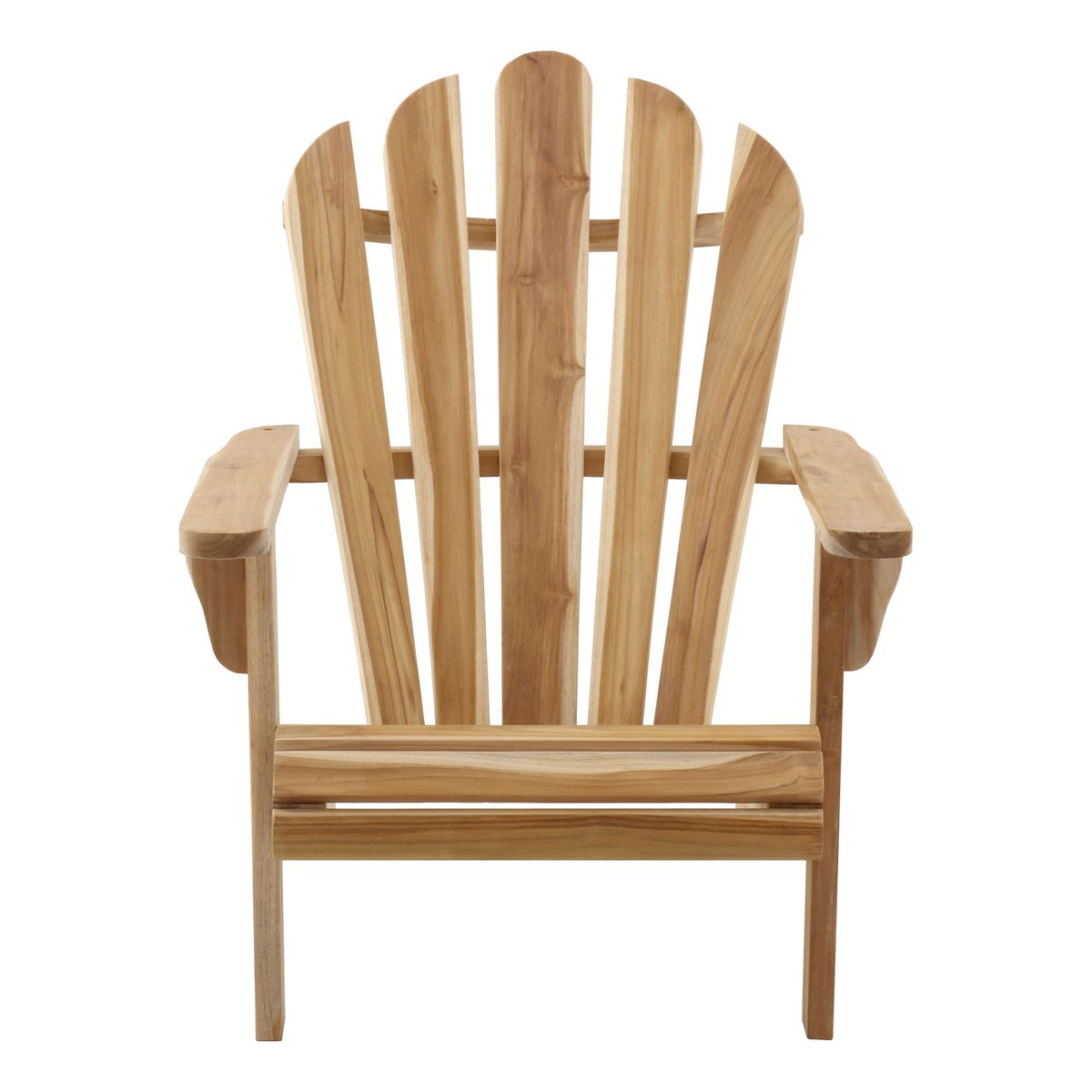 Chaise de jardin en teck vue de face avec accoudoirs élégants