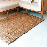 Tapis boho carré en fibres naturelles - tapis de sol tissé à la main - tapis brun rectangulaire - grand tapis de jacinthe d'eau 180x115 cm Sawah