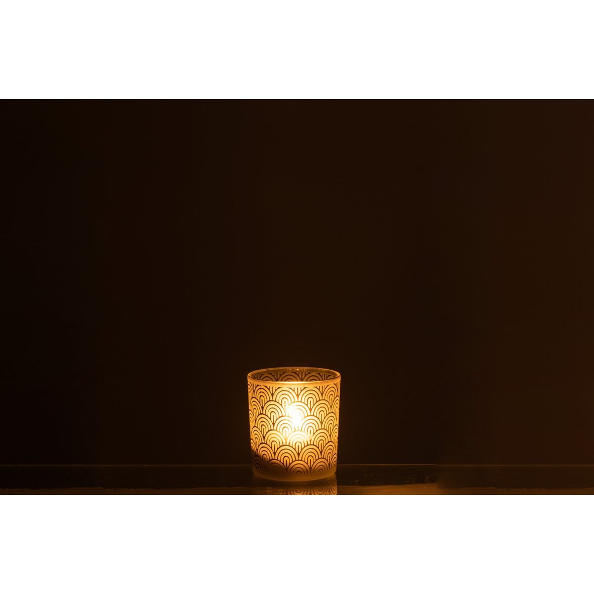 Photophore J-Line Bow en verre vert, ambiance salon