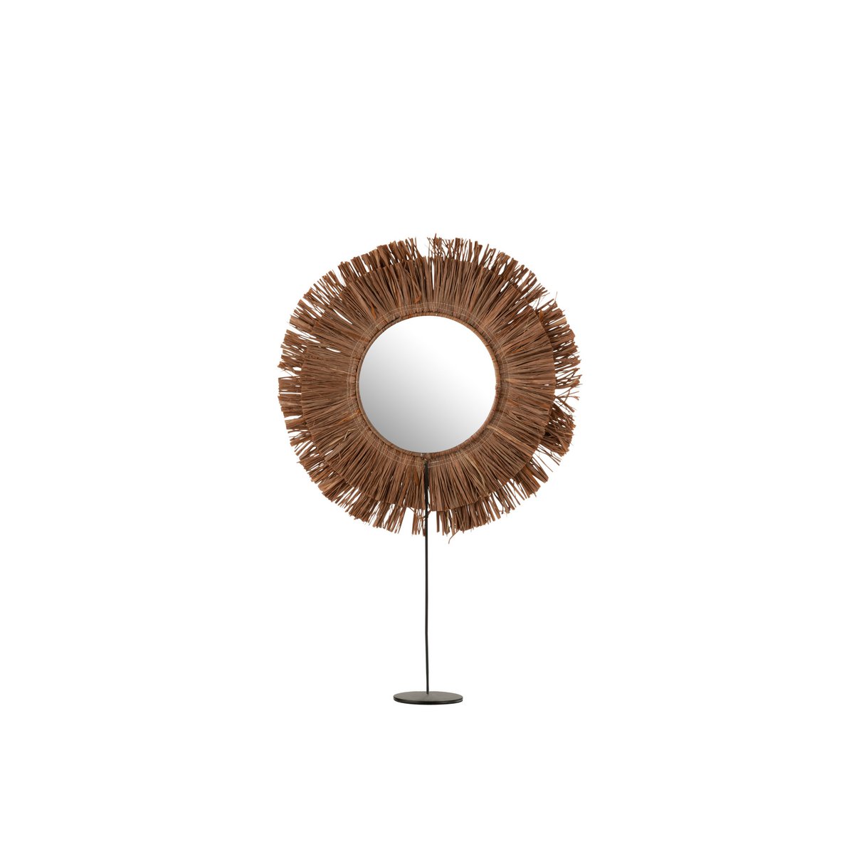 Miroir J-Line à pied en raphia marron, vue de face avec détails du cadre