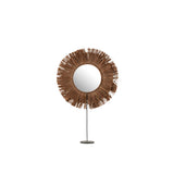 Miroir J-Line à pied en raphia marron, vue de face avec détails du cadre
