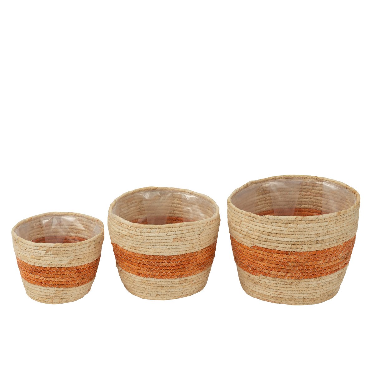 Lot de 3 paniers J-Line rayures maïs naturel/orange, vue d'ensemble
