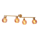 4er Spot / plafond "Libby", plafond classique en métal de couleur en laiton et verre teinté en ambre, avec socket E14, pour salle à manger, salon, couloir ou bureau, 80 cm de long