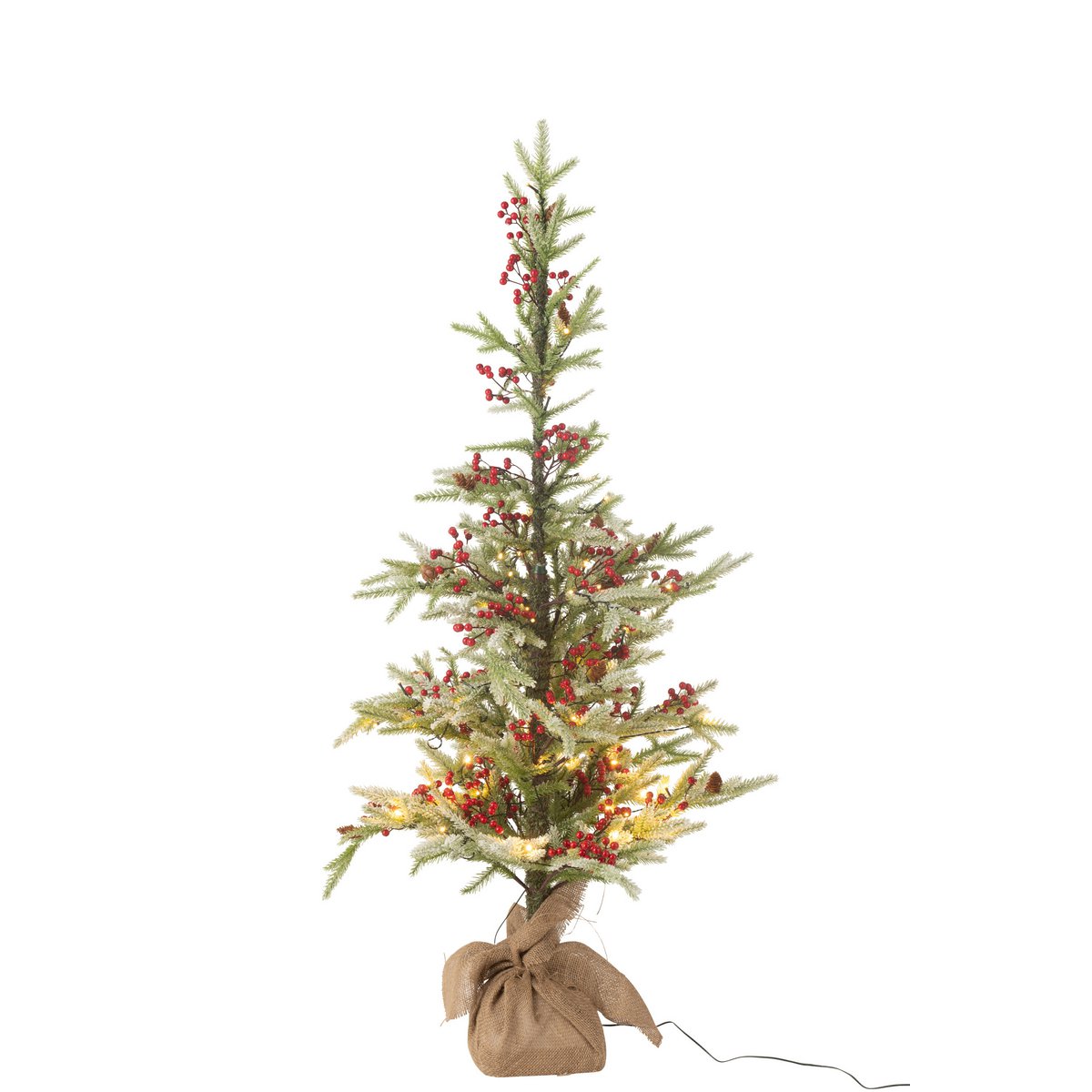 Sapin de Noël J-Line avec LED rouge et sac en jute, vue d'ensemble