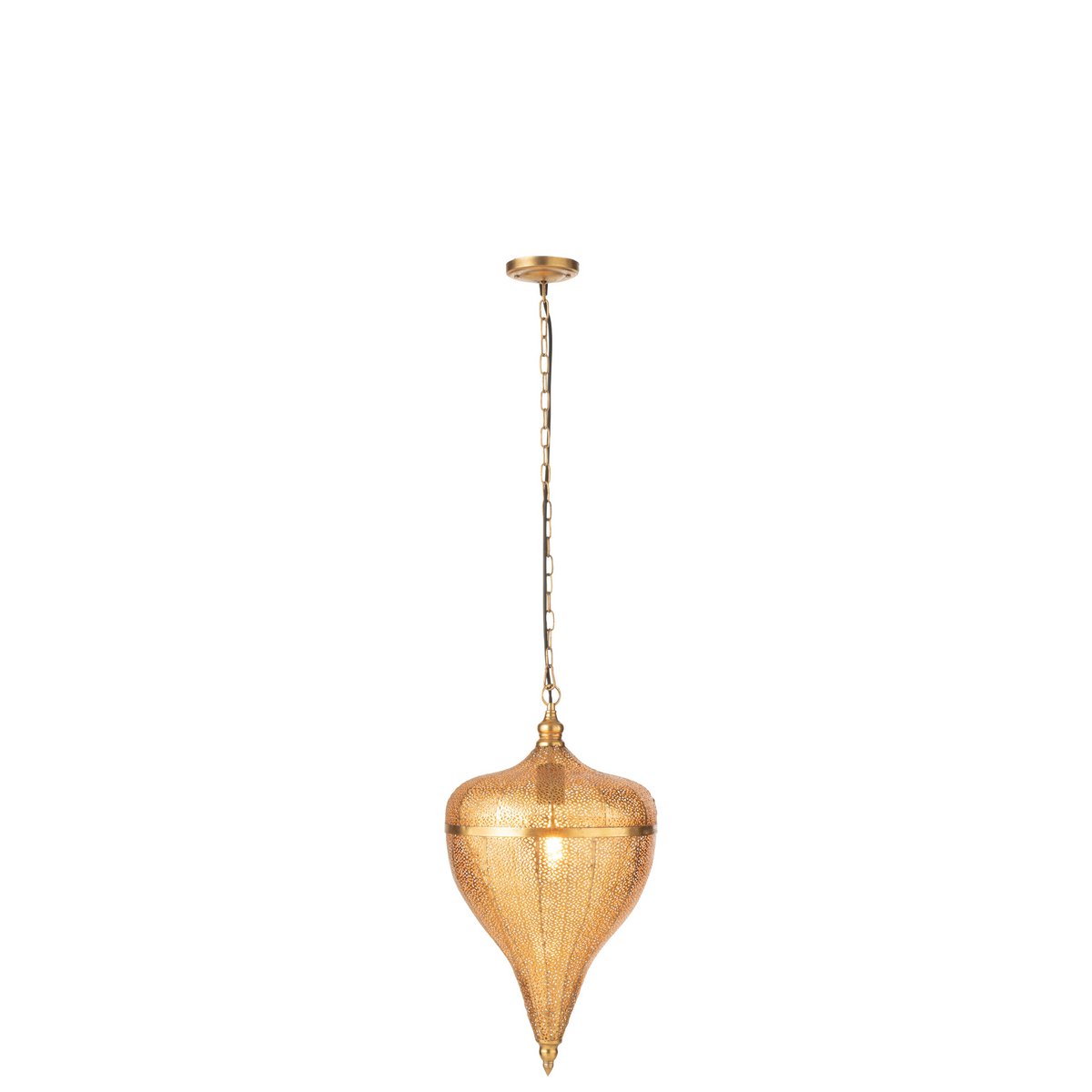Lampe suspendue J-Line Drop en métal doré vue de face