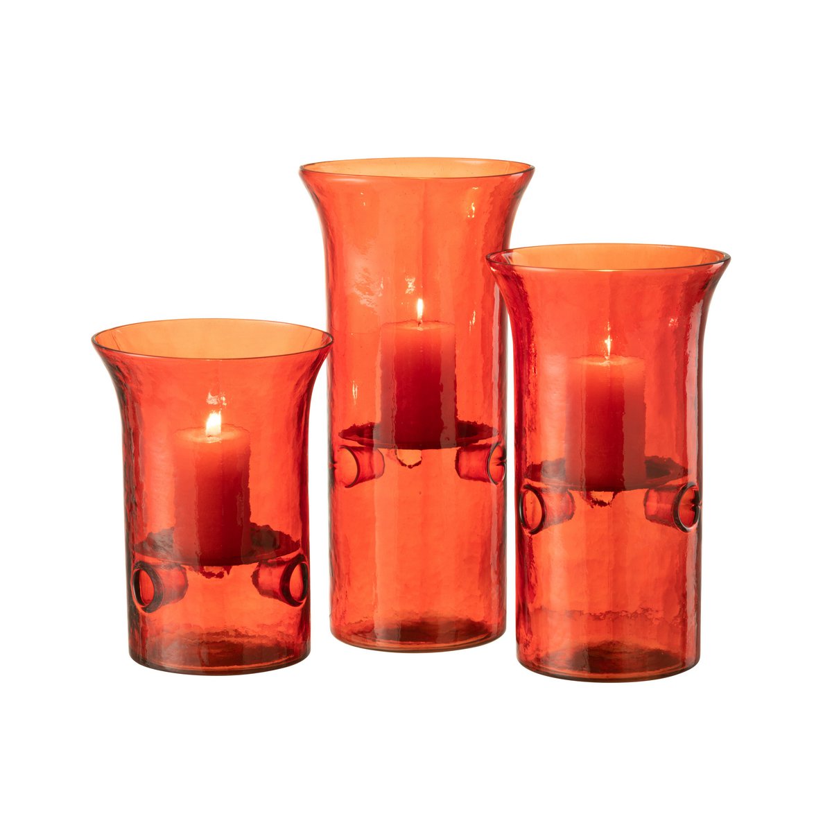 Bougeoir J-Line Assiette en verre et métal rouge, vue de face