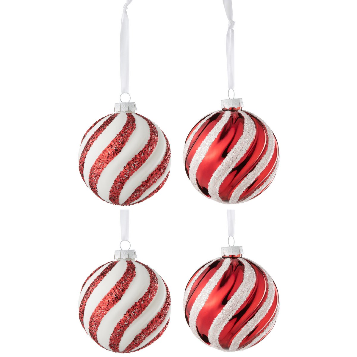 Boule de Noël J-Line en verre rouge et blanc, décor classique et élégant