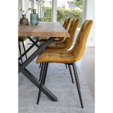 Vue de profil de la chaise Middelfart en velours jaune moutarde