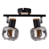 2 pancarnetes "Fumoso", plafond métallique et verre fumé en noir, et nature, avec socket e14, pour salle à manger, salon, couloir ou bureau, 40 x 20 cm