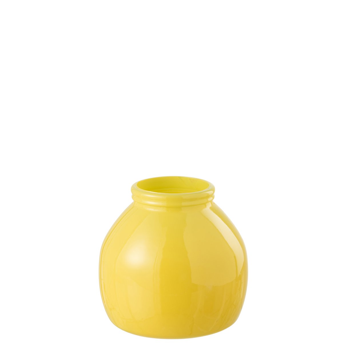Vase J-Line en verre jaune, vue rapprochée sur la texture.