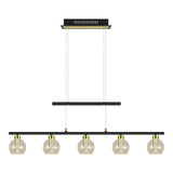 LED GLASS PENDANT LEIL "BRASS" Noir, classique et suspendu en métal noir et verre, avec des LED fermement intégrées, éclairage pour le salon, la salle à manger ou le bureau, 90 cm de long
