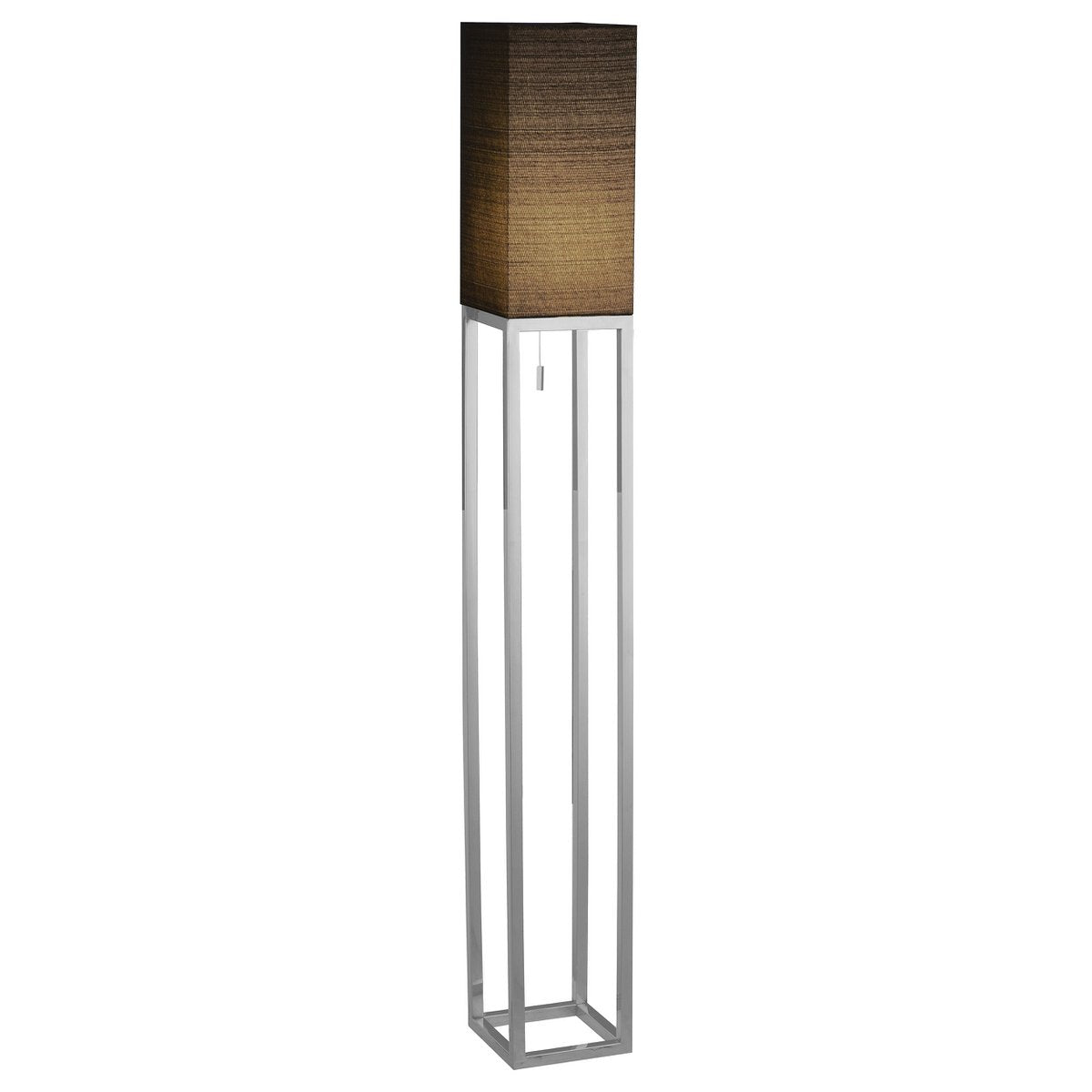 Lampe debout "Alfa", lampadaire moderne en métal et textile en chrome / gris foncé, avec une prise E27, 150,5 cm de haut, lampe chic pour le couloir, le salon et le bureau