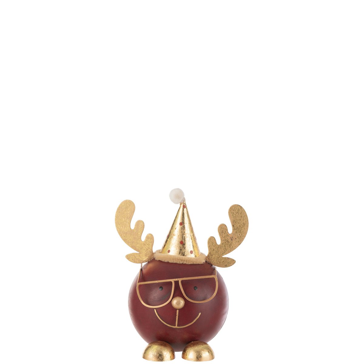 Figurine J-Line Renne tête ronde avec lunettes en métal rouille/or
