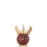 Figurine J-Line Renne tête ronde avec lunettes en métal rouille/or