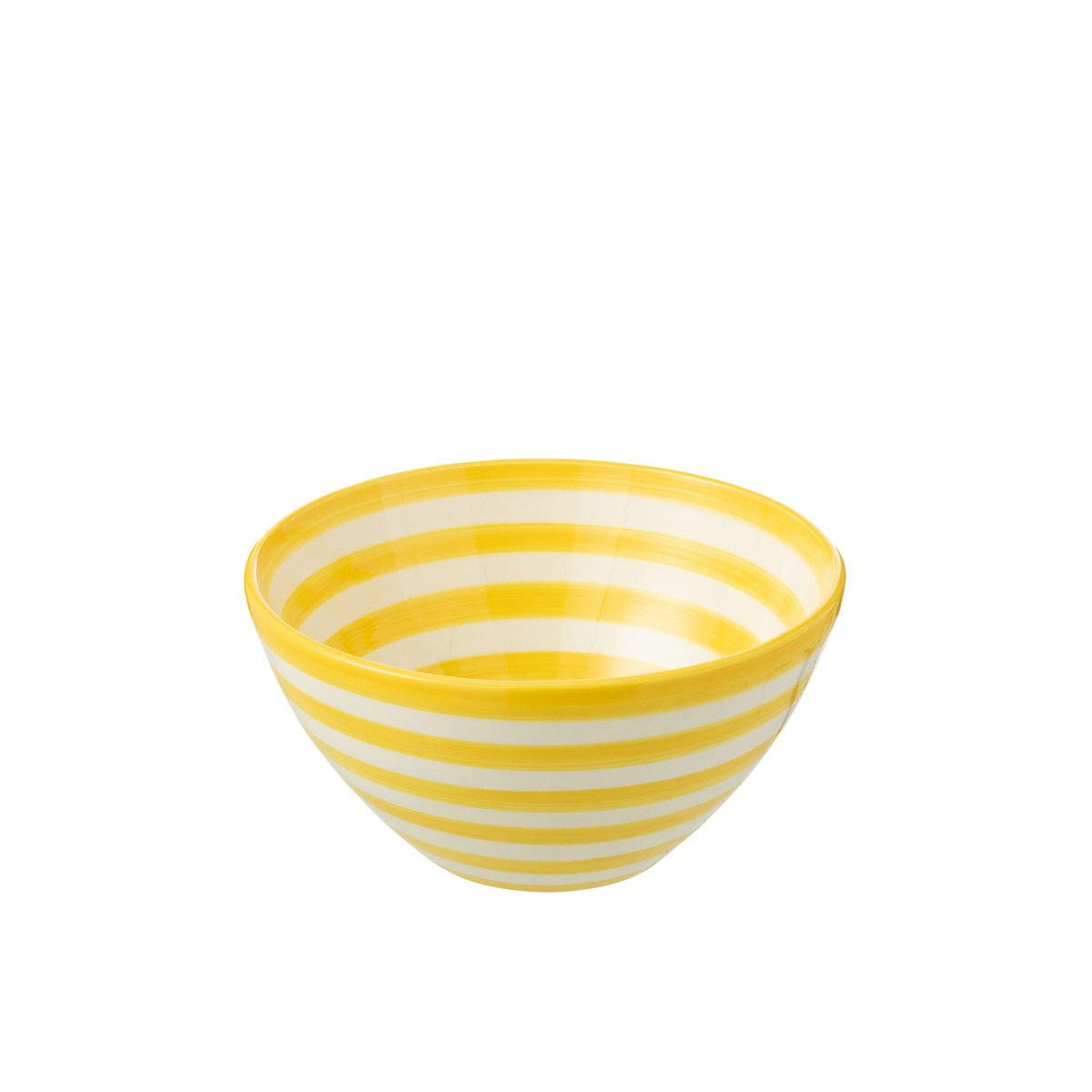 Bol J-Line Kom Grenade Stripes en céramique blanche et jaune, vue de face