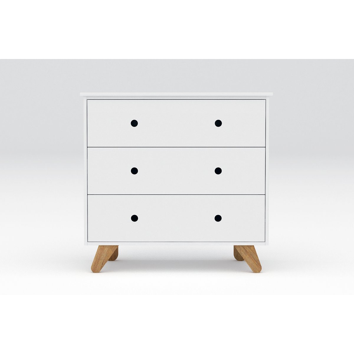 Vue latérale de la commode Moebilia en blanc