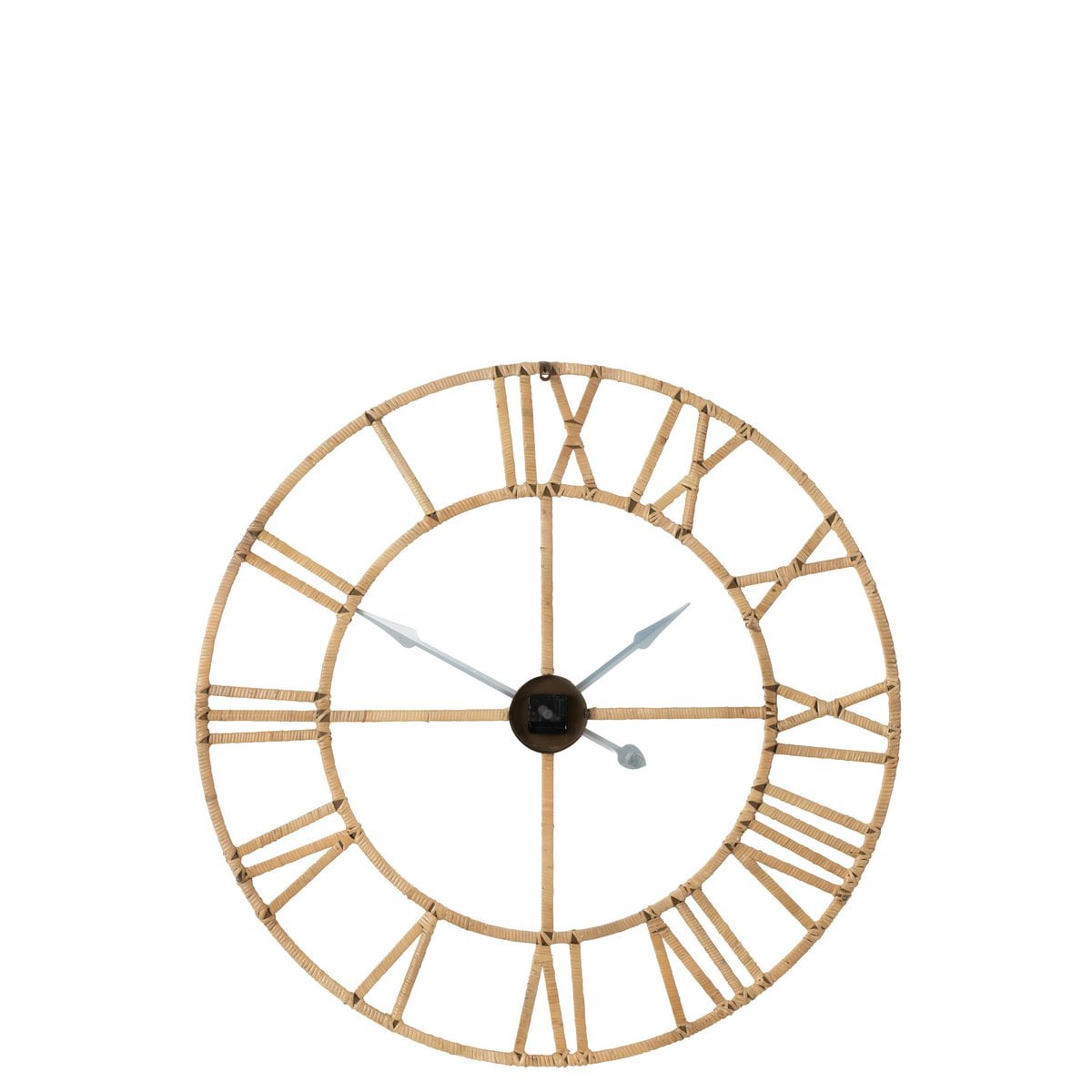 Horloge murale J-Line Roman en métal naturel, vue de face avec cadran élégant