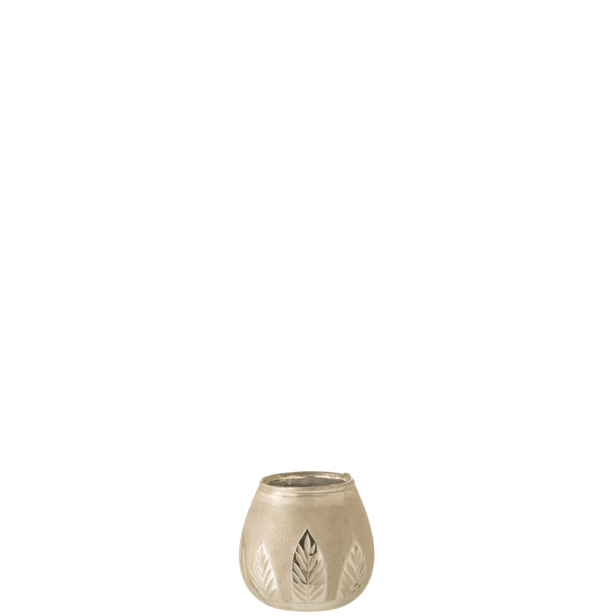 Bougeoir J-Line Leaf Round en verre argenté avec détails de feuilles