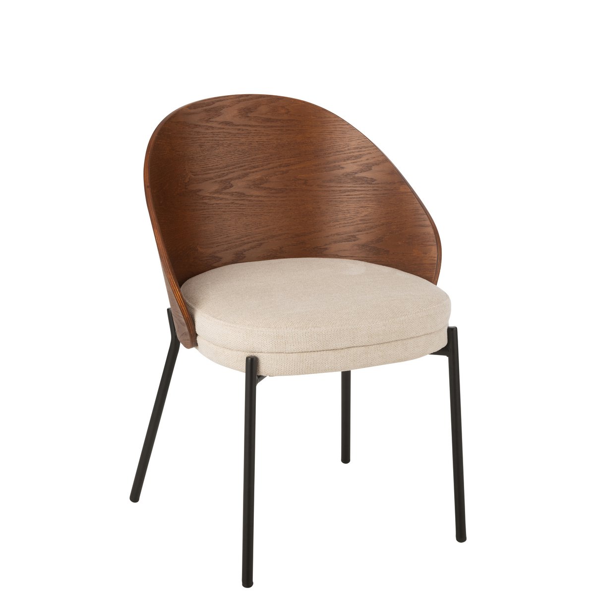 Chaise Lone J-Line en contreplaqué marron avec métal beige, vue de face.