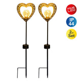 2 Set LED Lampe solaire "Heart" avec brochette de terre pour le jardin et la terrasse en métal en noir, et or, avec des LED fermement intégrées, 59 cm de haut