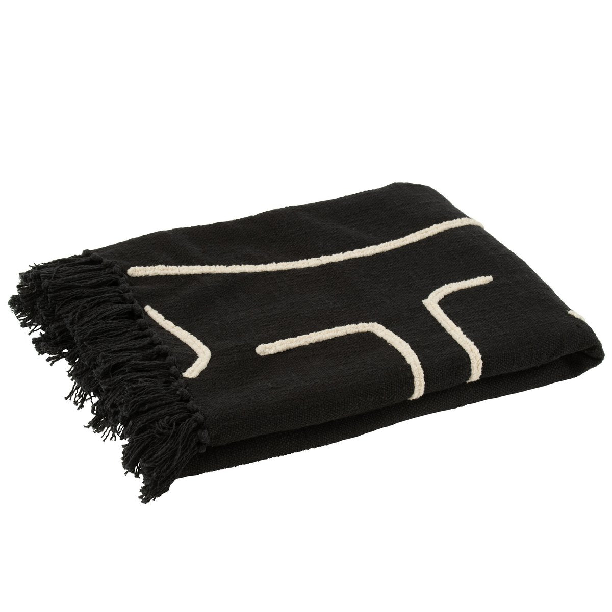 Plaid J-Line en coton noir et blanc, parfait pour la décoration intérieure